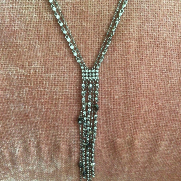 WHBM Silver and Rhinestone Tassel Long Tassel Necklace - Picture 3 of 11